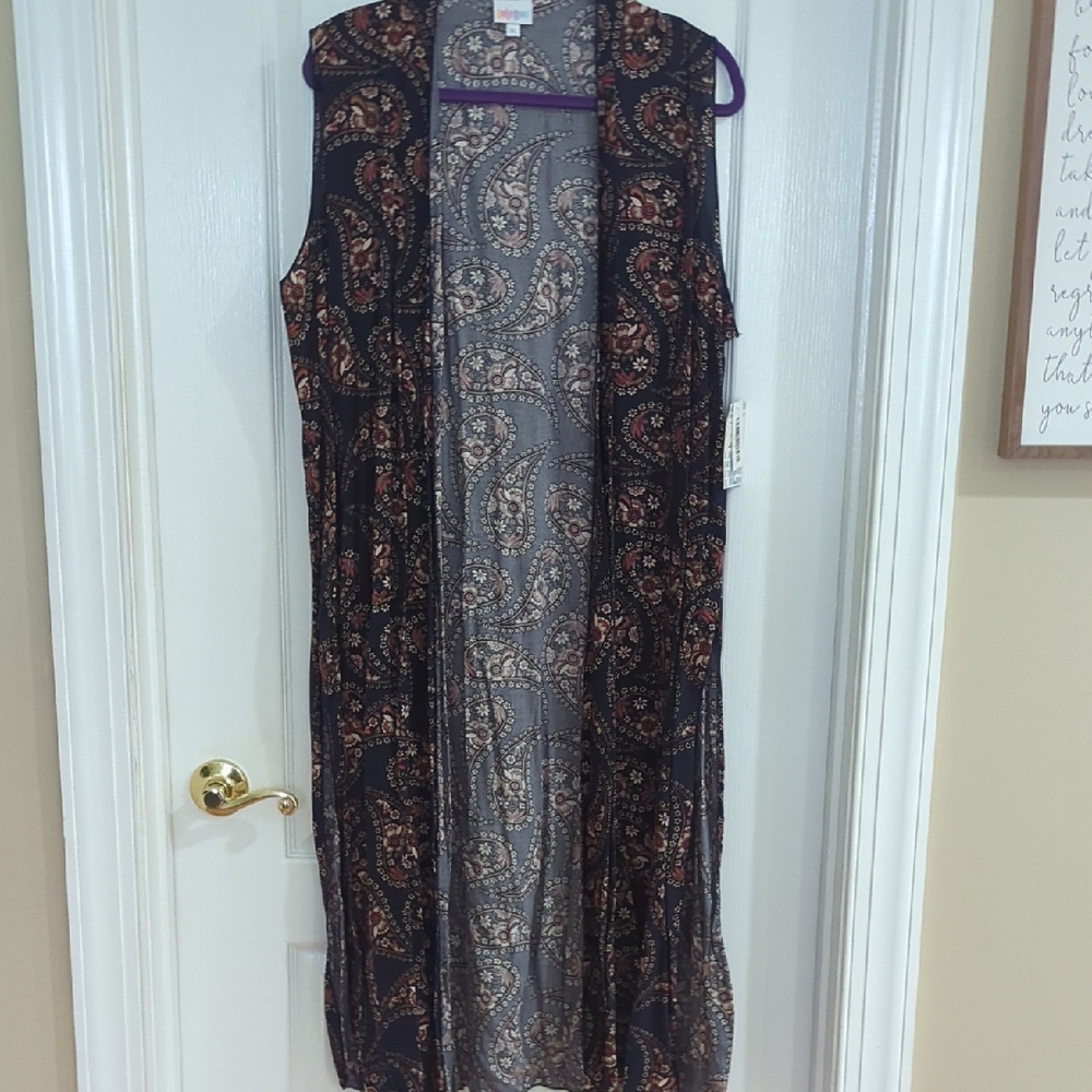 NWT LuLaRoe Joy Floral Paisley Vest in Blue and Brown Sz XL